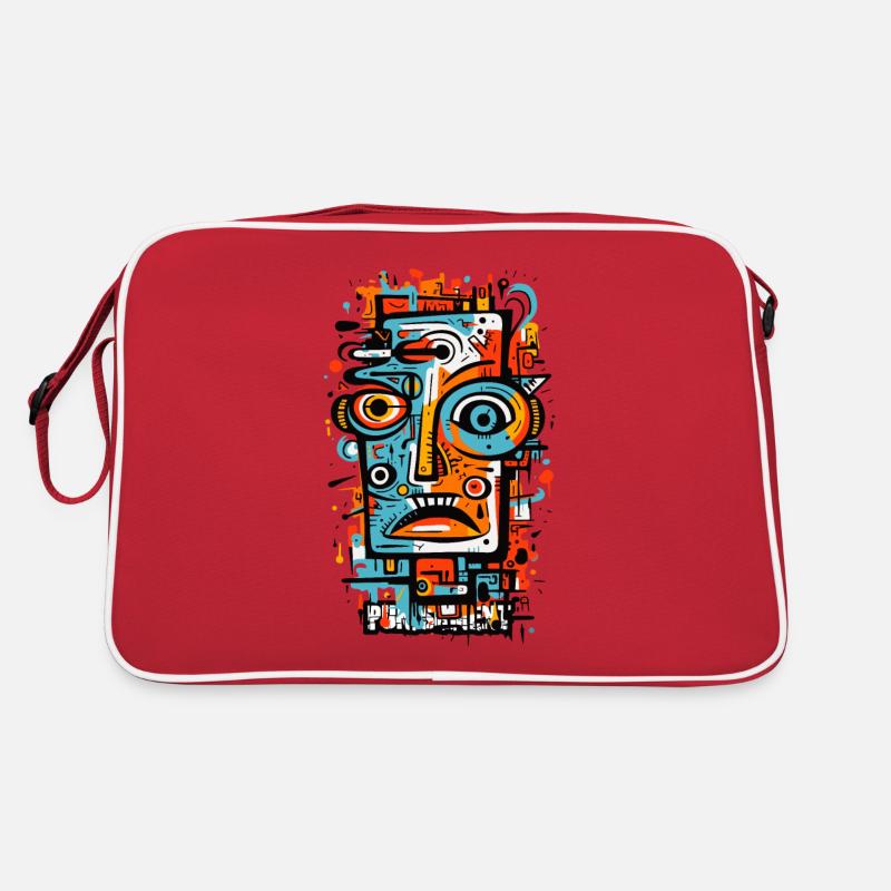 Die abstrakte Kunst abstrakter Gesichter - Retro Tasche - Rot/Weiß