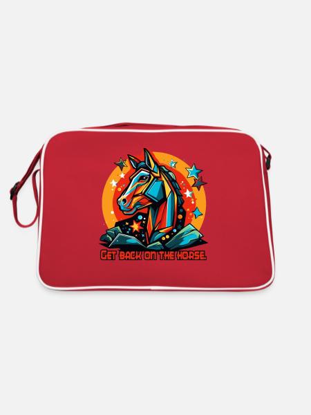 Zurück im Sattel, zurück aufs Pferd - Retro Tasche - Rot/Weiß - Hinten