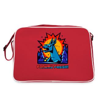 Une créature des bois fraîche et funky de style dessin animé - Sac Retro - rouge/blanc - Dos