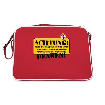 Schild: Achtung selber denken - Retro Tasche - Rot/Weiß - Hinten