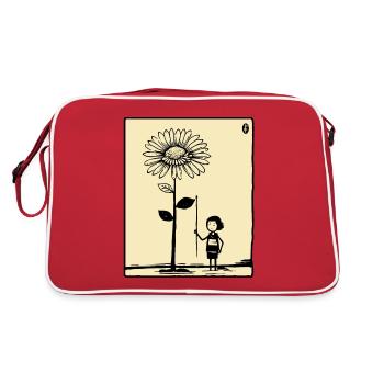 Das winzige Mädchen und die Sonnenblume - Retro Tasche - Rot/Weiß - Hinten