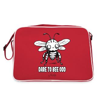 Wage es, eigenartig zu sein: komische Biene - Retro Tasche - Rot/Weiß - Hinten