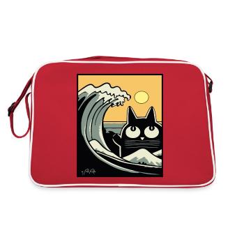 Japan Big Wave Kanagawa Beach Retro Cat - Retro Bag - red/white - Back