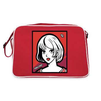 Cartoon Anime Fille, Bouche Ouverte, Étonnement - Sac Retro - rouge/blanc - Dos