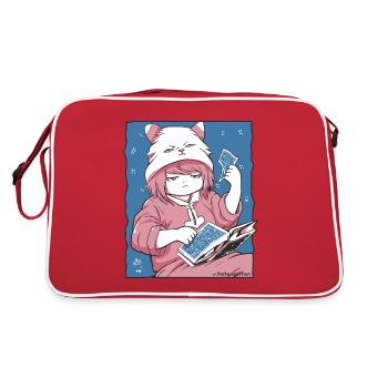 Dessin animé : Fille au chapeau de chat et journal intime - Sac Retro - rouge/blanc - Dos