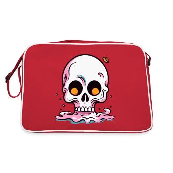 Schmelzender Cartoon Totenkopf - Retro Tasche - Rot/Weiß - Hinten