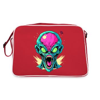 Pink Green Angry Cool Alien - Retro Bag - red/white - Back