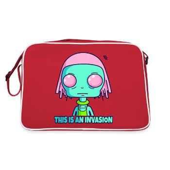 Ceci est une invasion : étrange dessin animé extraterrestre - Sac Retro - rouge/blanc - Dos