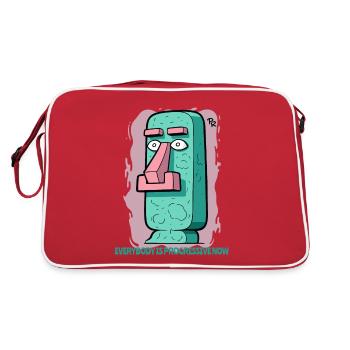 moderne, fortschrittliche Moai Statue Osterinsel - Retro Tasche - Rot/Weiß - Hinten