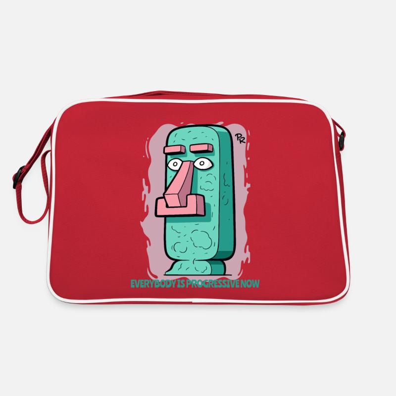 moderne, fortschrittliche Moai Statue Osterinsel - Retro Tasche - Rot/Weiß