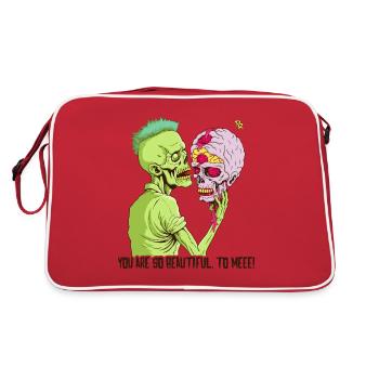 Zombie Holding Skull Brain - Retro Bag - red/white - Back