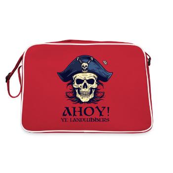 Ahoy, ihr Landratten, der Totenkopf Pirat - Retro Tasche - Rot/Weiß - Hinten