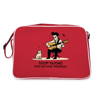 That sounds terrible: guitarist and cat - Retro Bag - red/white - Back