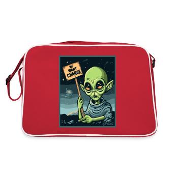 Wir wollen Veränderung, außerirdischer Protest - Retro Tasche - Rot/Weiß - Hinten