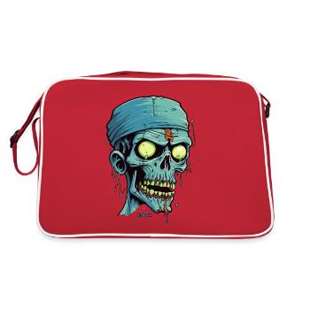 Ein Mumien Zombie Totenkopf - Retro Tasche - Rot/Weiß - Hinten