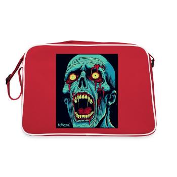 Un zombie au crâne vert hurlant - Sac Retro - rouge/blanc - Dos