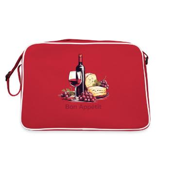 Wein, Trauben, Käse: Frankreich, Bon Appétit! - Retro Tasche - Rot/Weiß - Hinten