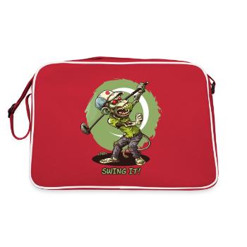 Schwing es, Zombie-Affe: Ein Golfer beim Golfen - Retro Tasche - Rot/Weiß - Hinten