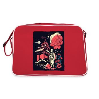 Astronaute devant un temple japonais avec des fleurs - Sac Retro - rouge/blanc - Dos