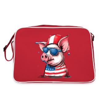 Pigtriotischer Patriot: Schwein der USA - Retro Tasche - Rot/Weiß - Hinten