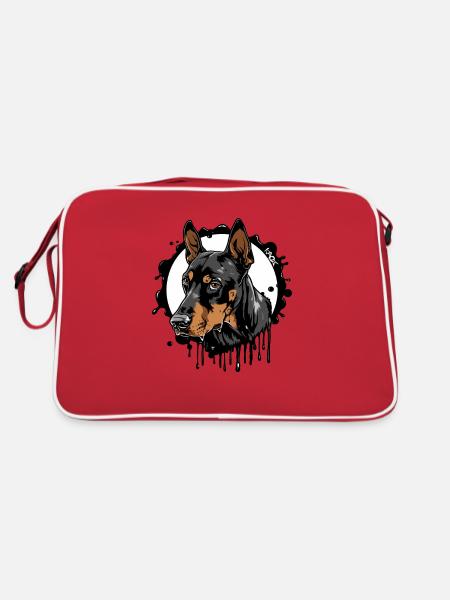 Dobermann Hund: Hundebesitzer - Retro Tasche - Rot/Weiß - Hinten