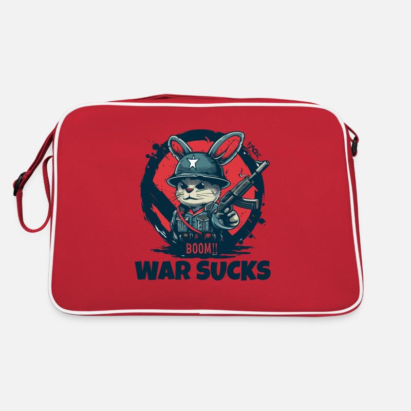 Rabbit Soldier Warning, War Is Crap Retro Bag