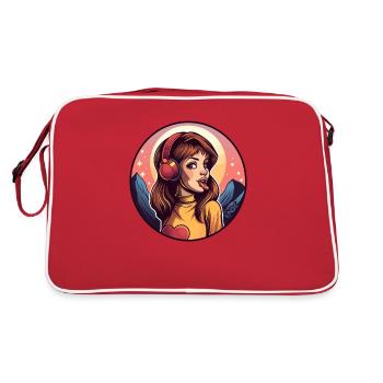 Fille d’anime avec des écouteurs de musique et des coeurs - Sac Retro - rouge/blanc - Dos