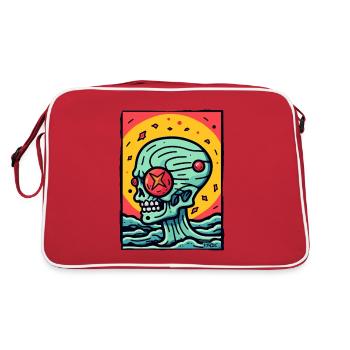Super cooler abstrakter bunter Totenkopf - Retro Tasche - Rot/Weiß - Hinten