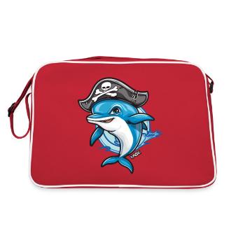 Cartoon Dolphin Pirate - Retro Bag - red/white - Back