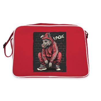 Lustige Sau im Trainingsanzug: Gopnik Schwein - Retro Tasche - Rot/Weiß - Hinten