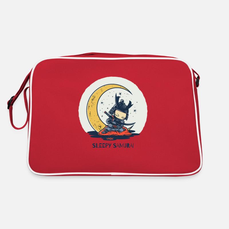 Cute Funny Sleeping Samurai and Moon Retro Bag