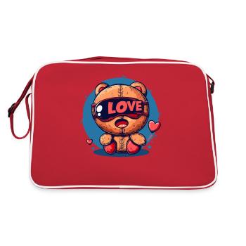Cute Funny Toy Bear: Bear Love - Retro Bag - red/white - Back