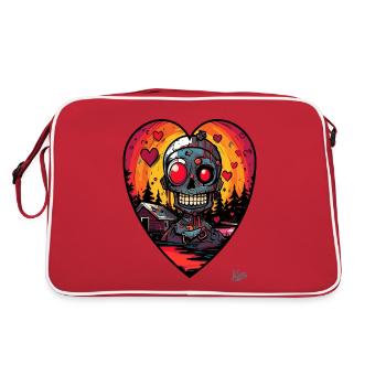 Ein Herz für Camping-Sumpf-Cyborg-Roboter - Retro Tasche - Rot/Weiß - Hinten