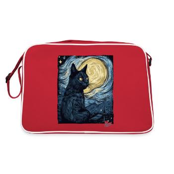 Nuit étoilée et chat noir - Sac Retro - rouge/blanc - Dos