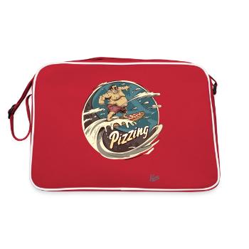 Un grand surfeur surfe sur une vague de pizza - Sac Retro - rouge/blanc - Dos