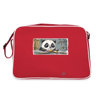 Cute panda motif: chopsticks and sushi - Retro Bag - red/white - Back