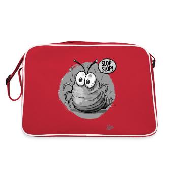 Slop Slop: Here's the Funny Cartoon Worm Larva - Retro Bag - red/white - Back
