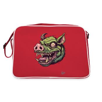 Tête de zombie cochon vert massif - Sac Retro - rouge/blanc - Dos