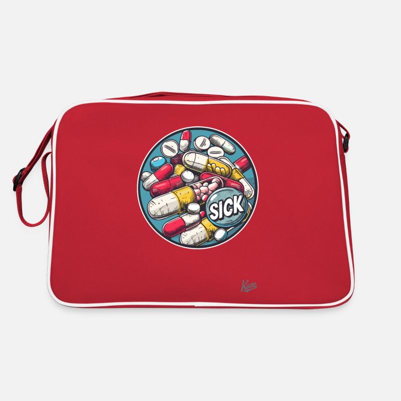 So viele Pillen, Medikamente so krank Retro Tasche