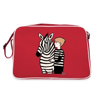 Boy with zebra - Retro Bag - red/white - Back