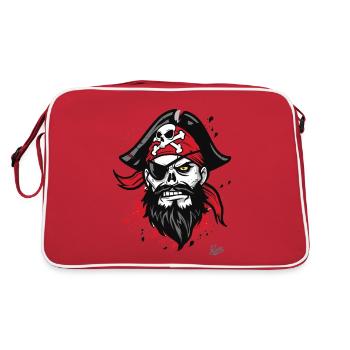 Male Man Funny Skull Pirate - Retro Bag - red/white - Back
