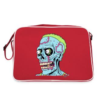 Crazy Stupid Zombie Punk Skull - Retro Bag - red/white - Back