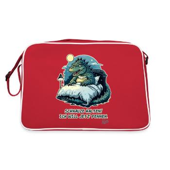 Kroko Alligator im Bett, Schnauze ich will pennen - Retro Tasche - Rot/Weiß - Hinten