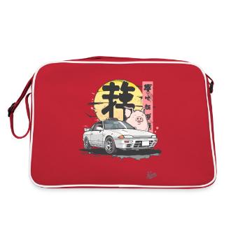 Un cochon amusant et une course de rue japonaise - Sac Retro - rouge/blanc - Dos