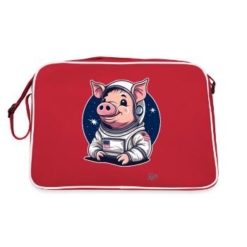 Cute funny space piggy design - Retro Bag - red/white - Back