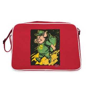 Cool, funny and smiling: Retro vintage pig - Retro Bag - red/white - Back