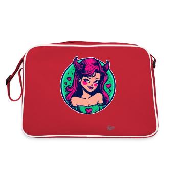 Comic cartoon: cute little she-devil with hearts - Retro Bag - red/white - Back