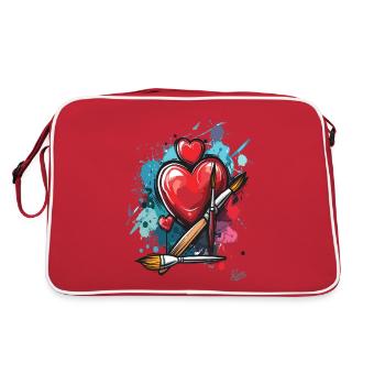 Painter's brushes and hearts for art - Retro Bag - red/white - Back