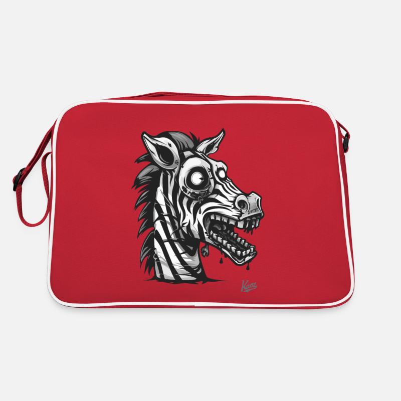 Müdes Krankes komisch lustiges Zombie Zebra - Retro Tasche - Rot/Weiß