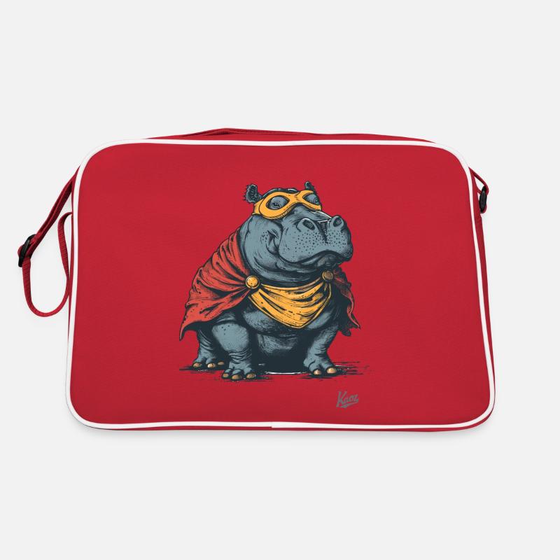 Nilpferd im Superhelden-Kostüm Retro Tasche